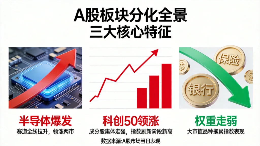 A股结构性分化行情，科创50领涨、半导体爆发与权重走弱三大特征解析