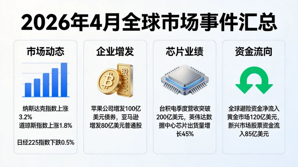 2026年4月全球市场事件汇总图,含四大核心市场动态数据