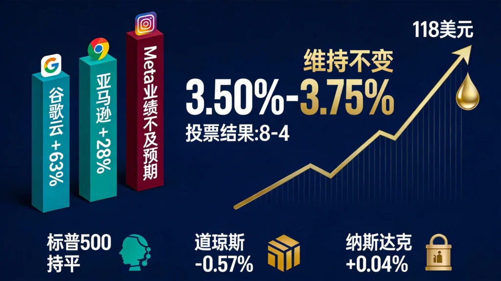 美联储利率决议数据可视化,8比4投票维持不变,科技巨头财报与油价走势一览