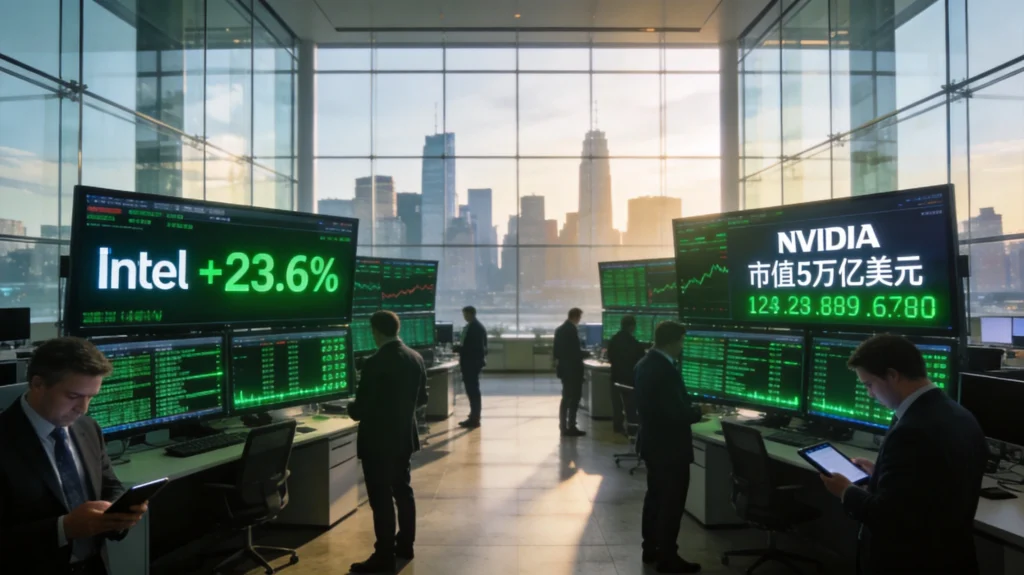 美股芯片股4月收官:交易大屏实时追踪英特尔与英伟达暴涨行情