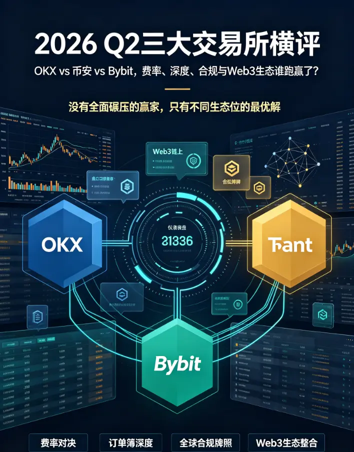 Q2三大交易所横评:OKX vs 比安 vs Bybit,费率、深度、合规与Web3生态谁跑赢了?